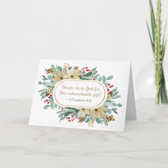 Christmas Floral Thanks be to God Bible Verse  Holiday Card (Front)