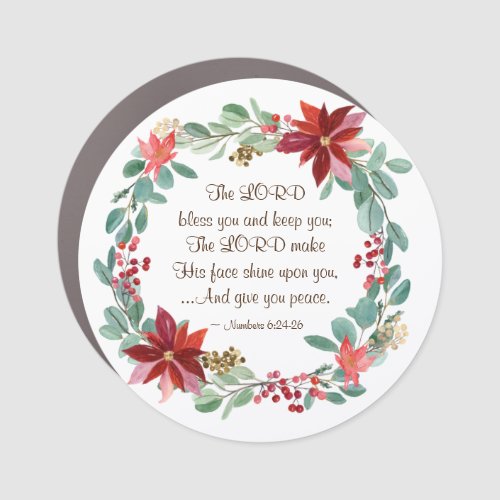 Christmas Floral The Lord Bless You Bible Verse Car Magnet
