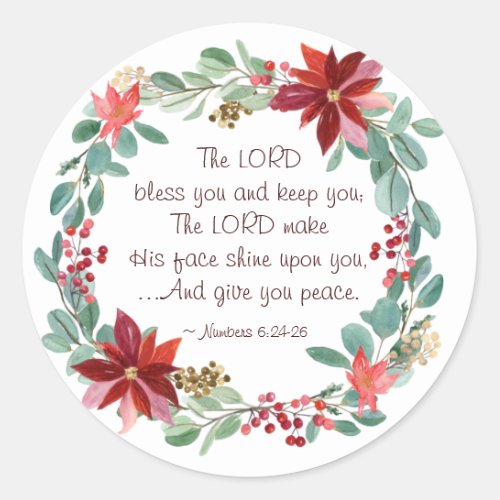 Christmas Floral The Lord Bless You Bible Verse Classic Round Sticker