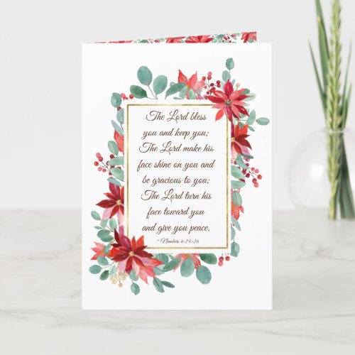 Christmas Floral The Lord Bless You Bible Verse  Holiday Card