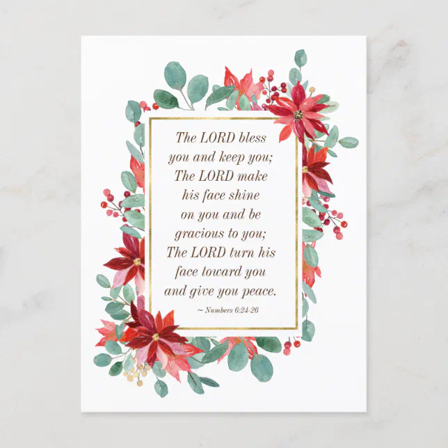 Christmas Floral The Lord Bless You Bible Verse Postcard | Zazzle