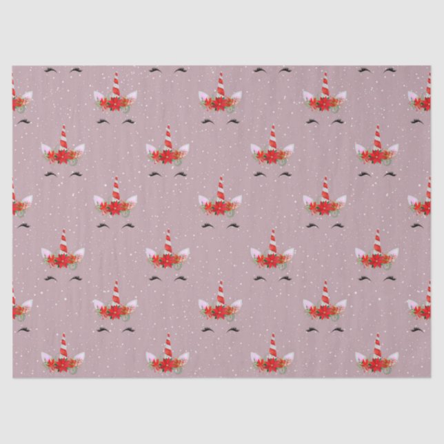 Christmas Floral Unicorn Faces on Pink Decoupage Tissue Paper (Front)