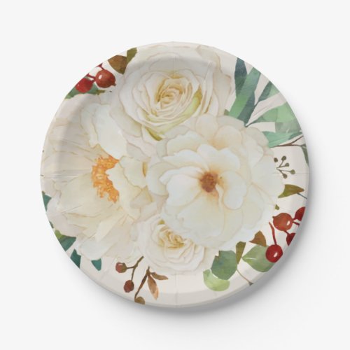 Christmas Floral Watercolor Bridal Shower Paper Plates