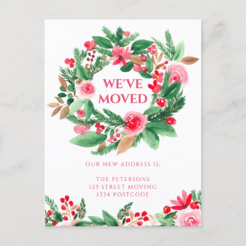 Christmas floral watercolor moving announcement