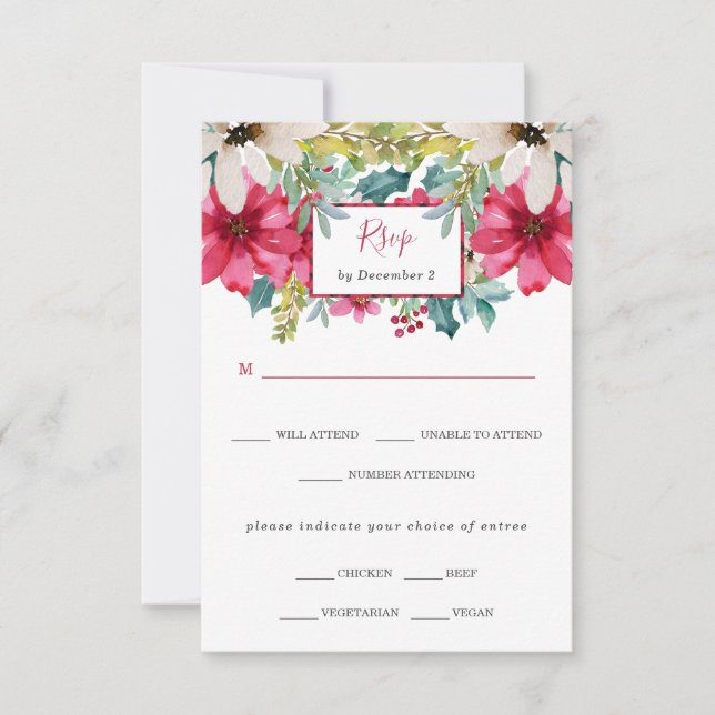Christmas Floral Wedding | Meal Choice RSVP Card (Front)