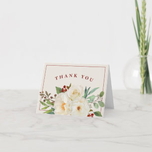 Christmas Floral Wedding or Bridal Shower Letterpress Thank You Card