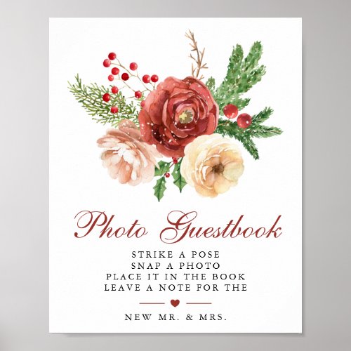 Christmas Floral Wedding Photo Guestbook Sign