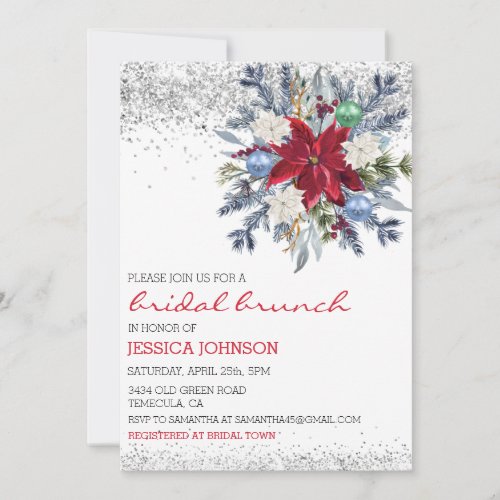 Christmas Floral Winter Bridal Brunch Poinsettia  Invitation