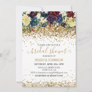 Christmas Floral Winter Bridal Shower Gold Invitation