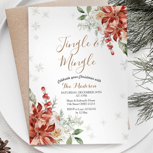 Christmas Floral Winter Jingle  Mingle Snowflakes Invitation