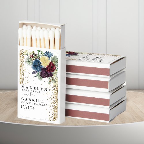 Christmas Floral Winter Wedding Floral Gold Matchboxes