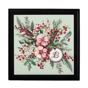 Christmas Floral Wooden Jewelry Keepsake Box