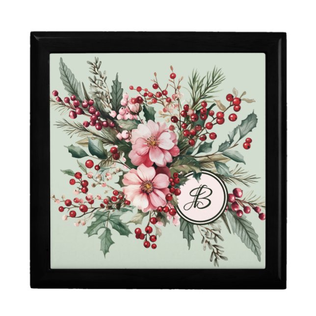 Christmas Floral Wooden Jewelry Keepsake Box (Front)