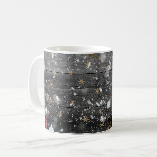 Christmas Floral Wooden Planks Coffee Mug