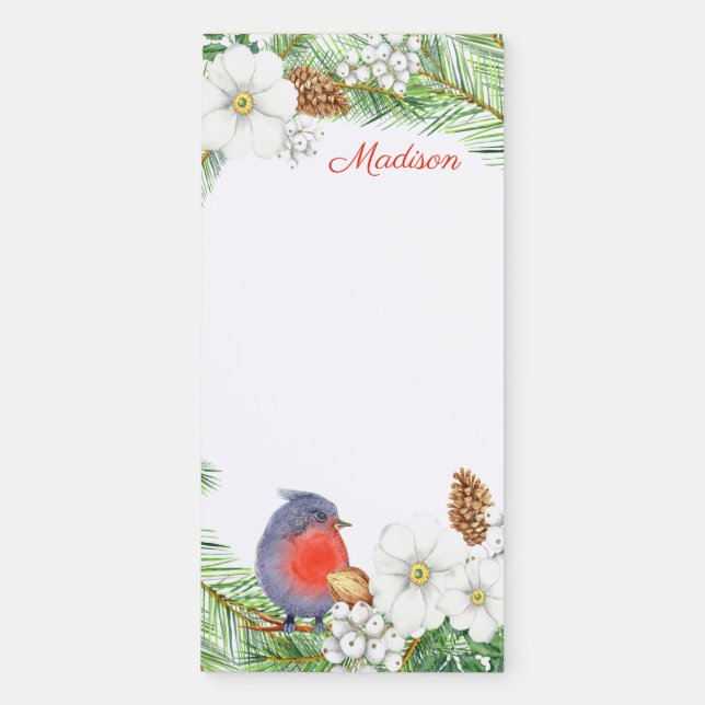 Christmas Floral Wreath Corporate Christmas Magnetic Notepad (Front)