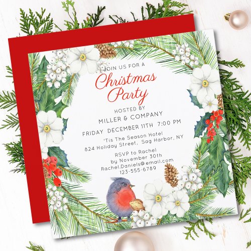 Christmas Floral Wreath Corporate Christmas Party Invitation