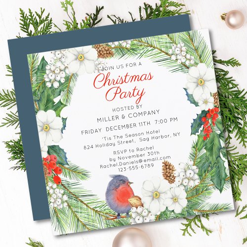 Christmas Floral Wreath Corporate Christmas Party Invitation