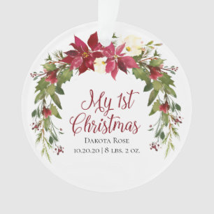 Christmas Floral Wreath First Christmas Baby Photo Ornament