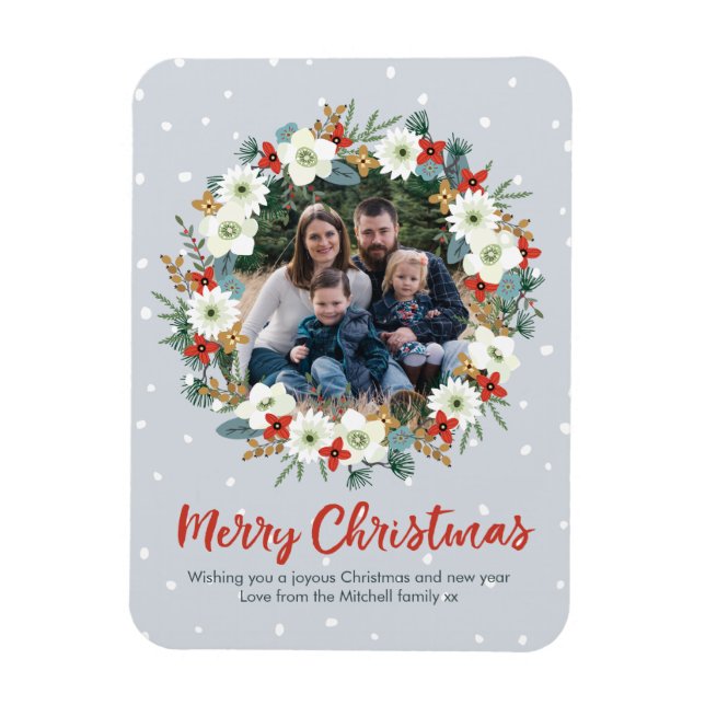 Christmas floral wreath magnetic card magnet (Vertical)