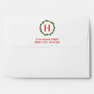 Christmas Floral Wreath Monogram Logo Envelope