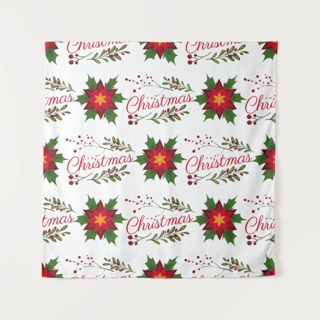 Christmas floral wreath winter pattern floret holi tapestry (Front)
