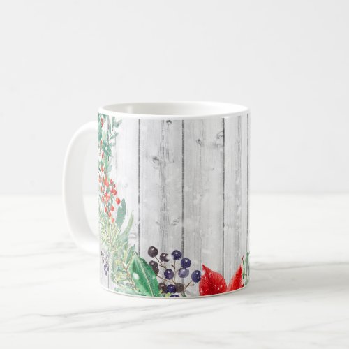 Christmas Floral Wreath Wooden Planks Coffee Mug