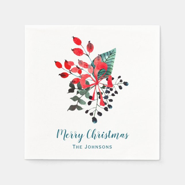 Christmas Florals Holiday Napkins (Front)