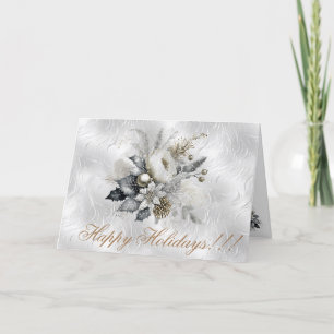 Christmas Florals on Silver Tone Background Holiday Card