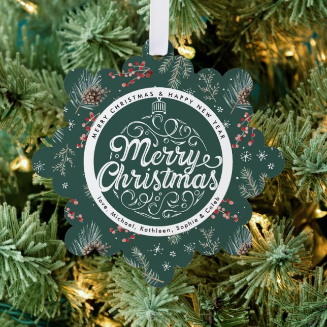 Christmas Florals | Red & Green Botanical Ornament Card (Insitu (Tree))