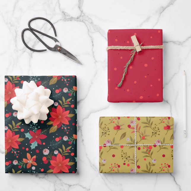 Christmas Florals Wrapping Paper Sheets (Front)