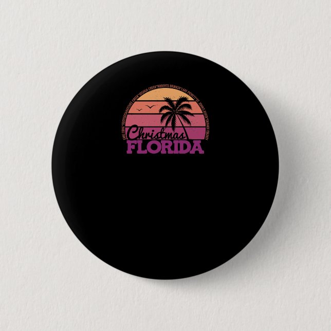 Christmas Florida Retro Sunset Local Pride Logo St Button (Front)