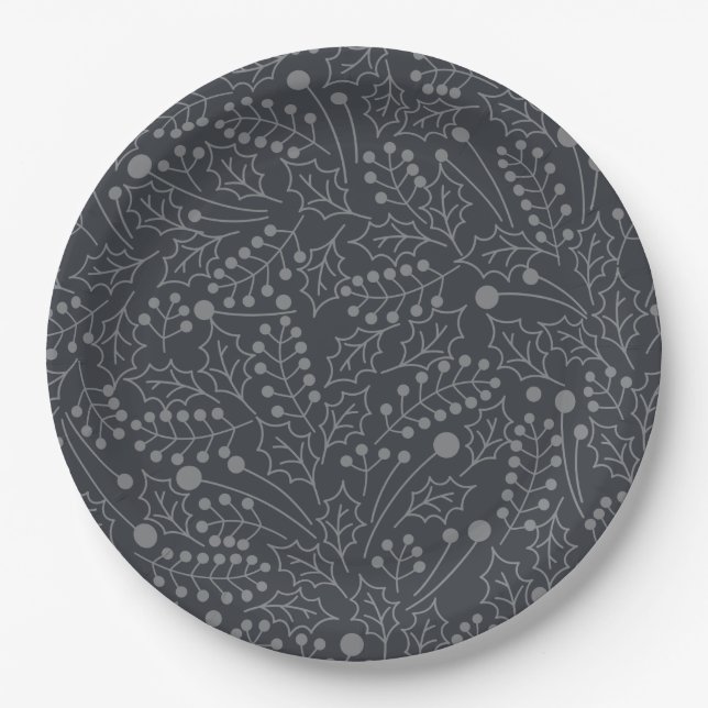 Christmas Flourish Christmas Art Holly Leaf Print  Paper Plates (Front)