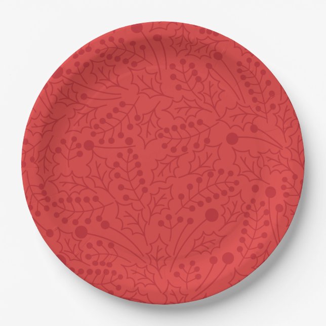 Christmas Flourish Christmas Art Holly Leaf Print  Paper Plates (Front)