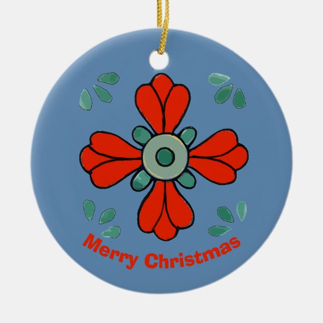 Christmas Flower,, add, edit text Ceramic Ornament (Front)