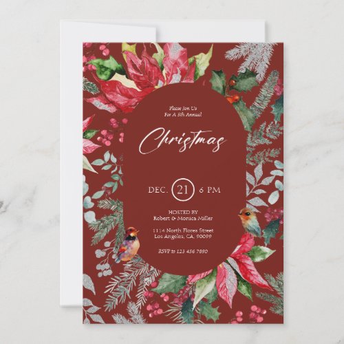 Christmas Flower And Leaves Watercolor 2 Invitation