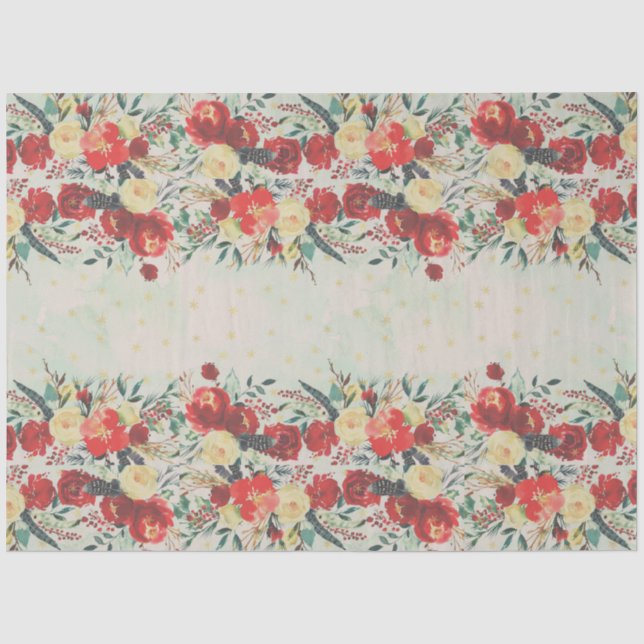Christmas Flower Border and Stars on blue Tissue Paper (Front)