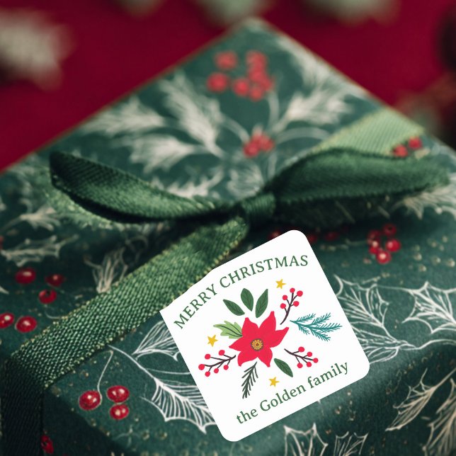 Christmas Flower Botanicals Foliage Holiday CUSTOM Square Sticker (Christmas Flower Botanicals Foliage Holiday CUSTOM Square Sticker
)
