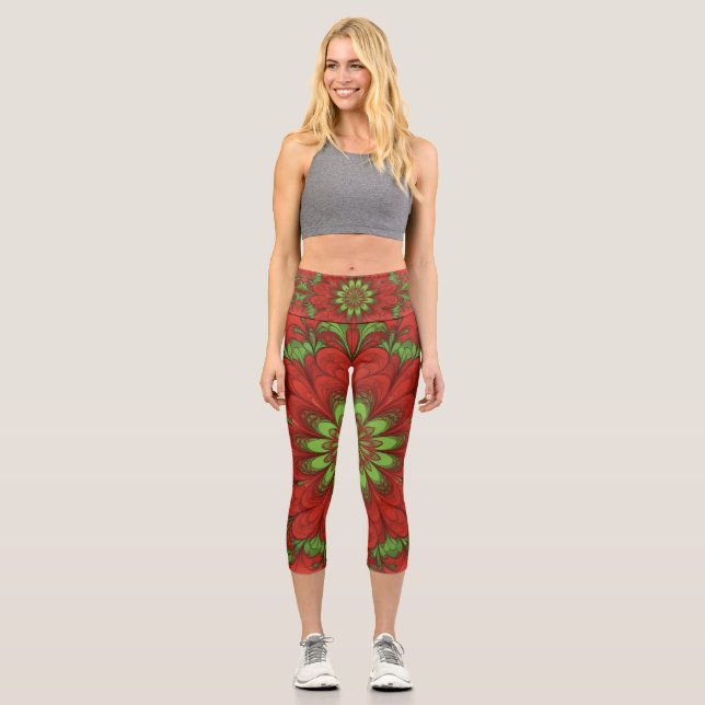 Christmas Flower Capri Leggings (Front)