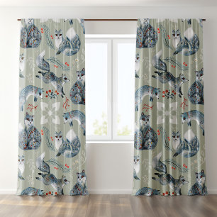 Christmas flower decorated gray foxes pattern sheer curtains