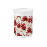Christmas Flower Poinsettia Red Green Pattern Beverage Pitcher