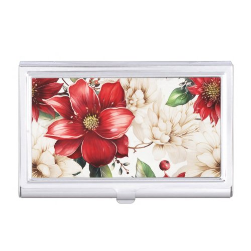 Christmas Flower Poinsettia Red Green Pattern Business Card Case