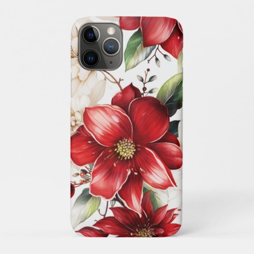 Christmas Flower Poinsettia Red Green Pattern iPhone 11 Pro Case
