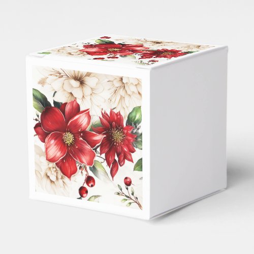 Christmas Flower Poinsettia Red Green Pattern Favor Boxes