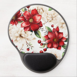Christmas Flower Poinsettia Red Green Pattern Gel Mouse Pad