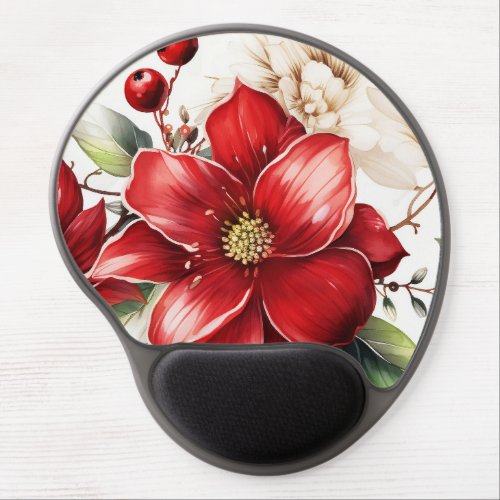 Christmas Flower Poinsettia Red Green Pattern Gel Mouse Pad