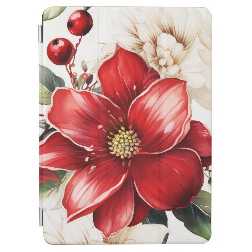 Christmas Flower Poinsettia Red Green Pattern iPad Air Cover