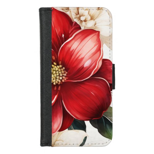 Christmas Flower Poinsettia Red Green Pattern iPhone 87 Wallet Case