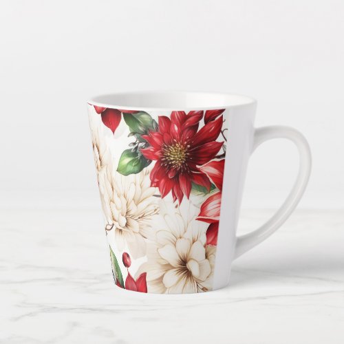 Christmas Flower Poinsettia Red Green Pattern Latte Mug