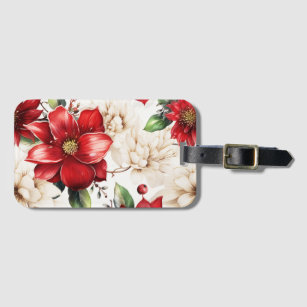 Christmas Flower Poinsettia Red Green Pattern Luggage Tag