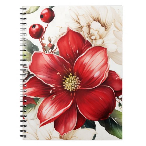 Christmas Flower Poinsettia Red Green Pattern Notebook